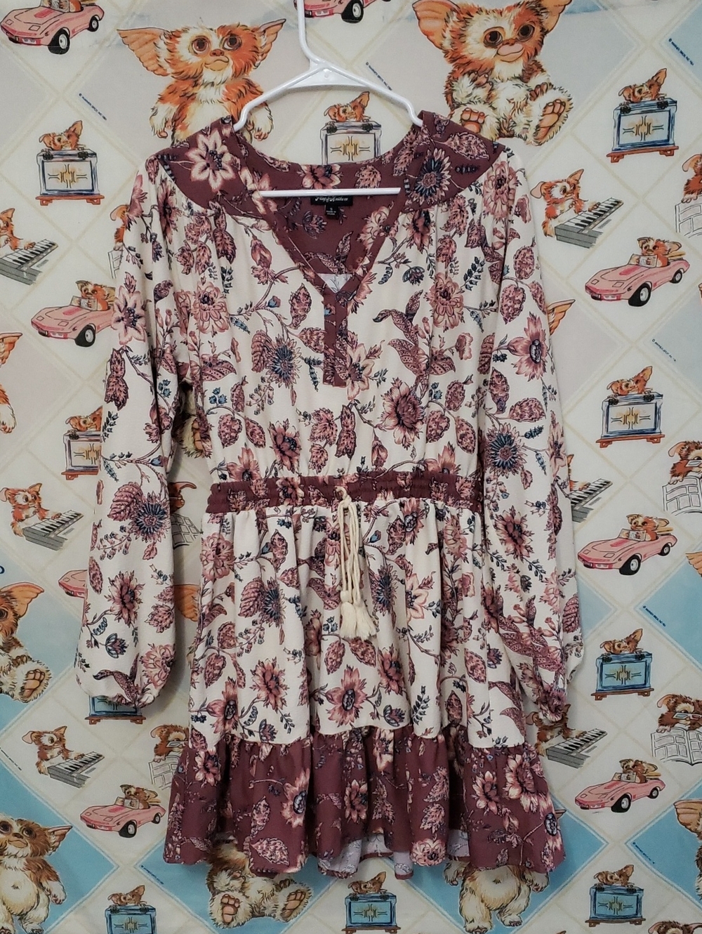 Flag And Anthem Floral Peasant Tunic Dress - Mauve & Cream Size Small